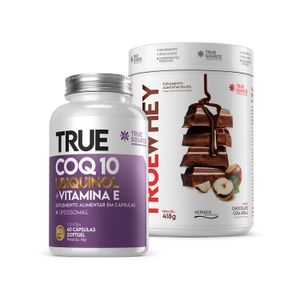 Kit True Whey Chocolate com Avelã 418g + True CoQ10 Ubiquinol Lipossomal
